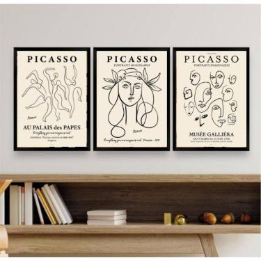 Imagem de Kit 3 Quadros Picasso 45x34cm - Vidro e Moldura Branca