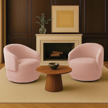 Imagem de Poltrona Decorativa Orgânica Giratória Kit 2 Névoa Bouclê E03 - D`rossi Cor Rose