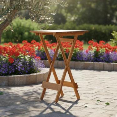 Imagem de Mesa para Jardim Bistrô Dobrável em Madeira Maciça com Verniz - Marcen