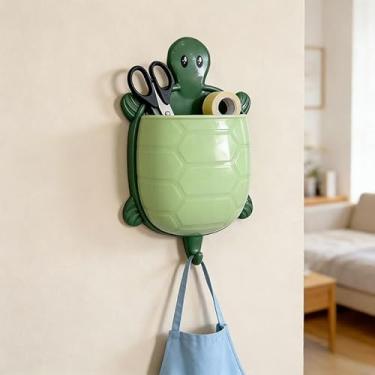 Imagem de Suportes de escova de dentes para banheiro, organizador adesivo de chuveiro, organizador de parede, cesta de armazenamento de plástico, cesto de pendurar para banheiro, cozinha, armário, verde