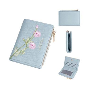 Imagem de Carteira Feminina Fina Com Bordado De Flor E Padrão Lichia Para Moedas