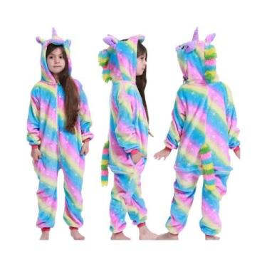 Imagem de Pijamas De Inverno Para Meninas, Macacão De Pelúcia Com Capuz De Unicó