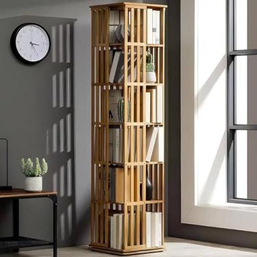 Imagem de Estante rotativa de madeira - Rack de armazenamento de canto de 6 camadas para estudantes, fácil de mover e limpar, ideal para livros e ornamentos