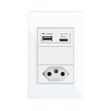 Imagem de Tomada De Parede USB Padrão Brasileiro 10A 5V Com Painel De Vidro 120m