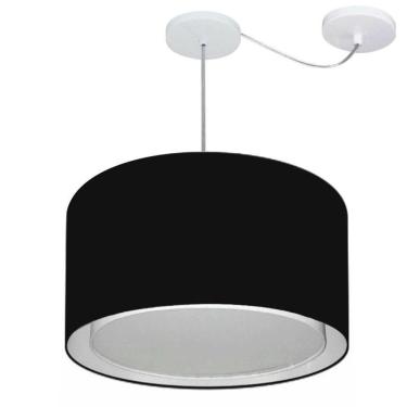 Imagem de Lustre Pendente Cilíndrico Com Desvio De Centro Vivare Md-4307 Cúpula Em Tecido 45x30cm - Bivolt Preto 127/220v