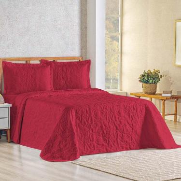 Imagem de Kit Cobre Leito Colcha Celeste Queen 3 Peças Matelado Floral 180 Fios - Vermelho