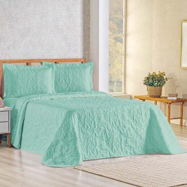 Imagem de Kit Cobre Leito Colcha Celeste Queen 3 Peças Matelado Floral 180 Fios - Verde Tiffany
