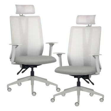 Imagem de Kit 2 Cadeiras Escritório Giratória Presidente Flow F02 Base Cinza Crepe Cinza - Lyam Decor
