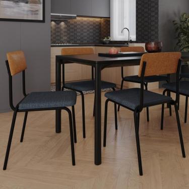 Imagem de Kit 06 Cadeiras Estofada Para Sala De Jantar Sense Preto C01 Linho Cinza Courino Caramelo - Lyam Decor