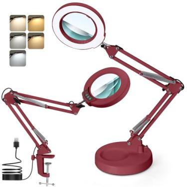 Imagem de MagnieOpti Lupa de 10 x com luz e suporte, lâmpada de mesa de lente de vidro real, lupa iluminada com luz de escurecimento contínuo, mãos livres para artesanato, leitura, pintura, costura, solda
