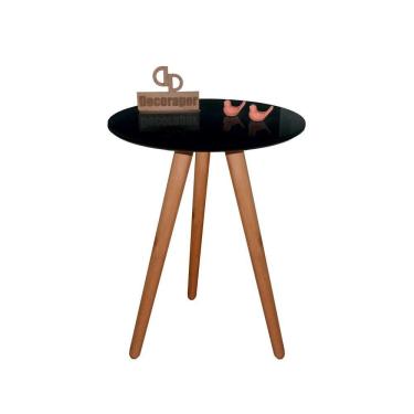 Imagem de Mesa De Canto Pés Palito Amadeirado Com Tampo Vidro 50cm Preto 60cm