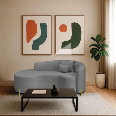 Imagem de Divã Recamier Curvo Sala De Estar Recepção Inglaterra 200cm Pés Metal Dourado Lado Esquerdo Bouclé Cinza