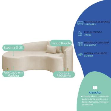 Imagem de Divã Recamier Curvo Sala De Estar Recepção Inglaterra 200cm Pés Metal Dourado Lado Esquerdo Bouclé Cor Bege