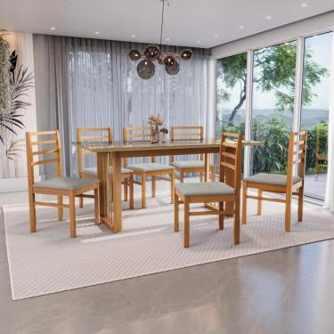 Imagem de Conjunto Sala De Jantar Elisa Em Madeira Maciça 6 Cadeiras Boucle Cinza