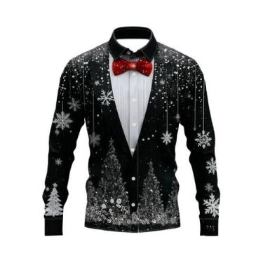 Imagem de Camisa Masculina De Natal De Manga Longa Com Lapela, Casual E Elegante