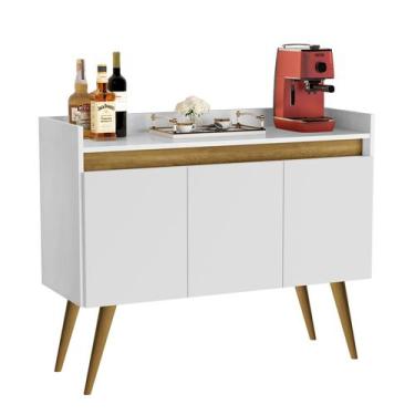 Imagem de Buffet Aparador Sala Retrô Pés Palito - Luxo 3 Portas - Cor:Branco Com