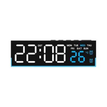 Imagem de Relógio Despertador LED Branco USB Com Luz Ambiente, 12/24H, Temperatu