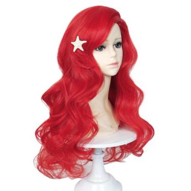 Imagem de Peruca Max Beauty Red Mermaid para crianças de fibra sintética longa e