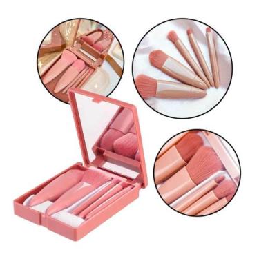 Imagem de Conjunto Estojo Kit Pincel de Maquiagem com Cerdas Macias e Espelho - 