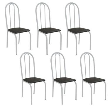 Imagem de Kit 6 Cadeiras Ilhabela Estrutura Em Aço Branco Tecido Preto