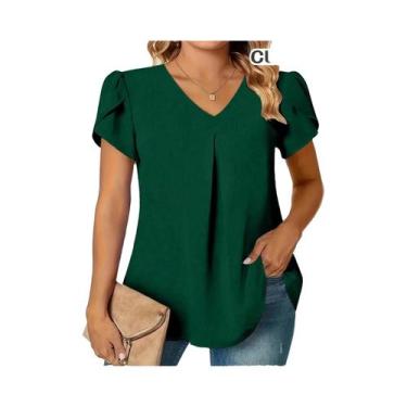 Imagem de Camisa Casual Feminina De Manga Longa Com Decote Em V Em Tamanhos Gran