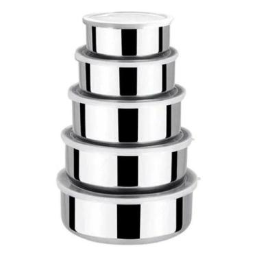 Imagem de Conjunto 5 Potes Herméticos Inox Redondo Com Tampa Compacto Prático Re