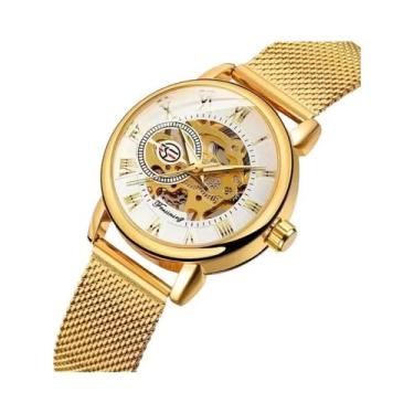 Imagem de Relógio Mecânico Feminino Com Cinto De Malha De Aço Inoxidável, Mostra