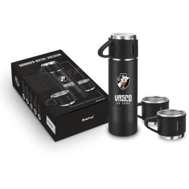 Imagem de Garrafa metal vacuum c/3 canecas - vasco - brasfoot