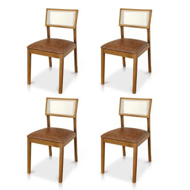 Imagem de Kit 04 Cadeiras de Jantar e Living Millie com Tela Natural Estofada Couríssimo - Desk Design