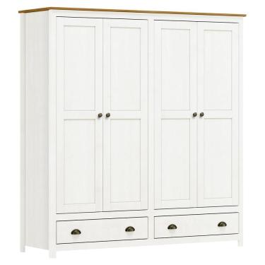 Imagem de Guarda Roupa Solteiro Topázio 4 Portas dobradiças com amortecimento 2 Gavetas Madeira maciça Branco-freijó