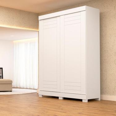 Imagem de Guarda Roupa Solteiro França 2 Portas de Correr 2 Gavetas MDF Branco Linhamobília