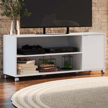 Imagem de Rack Bancada Para Tv 55 Pol Rodizio Abs 135 Cm B57 Branco Novam