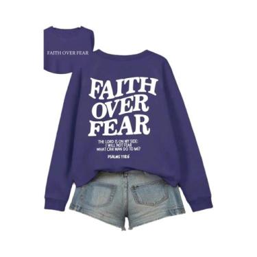 Imagem de Moletom Feminino De Fleece Com Estampa De Letras 'Faith over Fear', Qu
