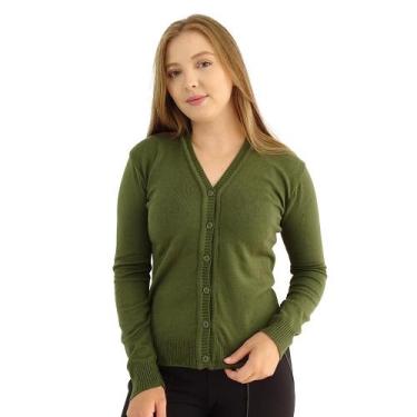 Imagem de Cardigan Feminino JM Malhas Tricot Básico com Botões Elegante e Macio,