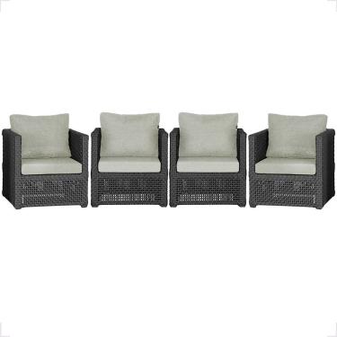 Imagem de Kit 4 Poltronas Madri Alumínio Corda Náutica Estofado Preto Trama Original