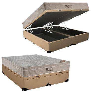Imagem de Cama Box Baú King Sintético Bipartido + Colchão Ortobom Airtech Molas Ensacadas 65x193x...