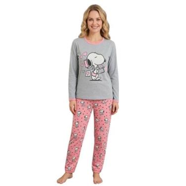 Imagem de Pijama Adulto Feminino Personagem Blusa Calça Longa Inverno Macio Quen