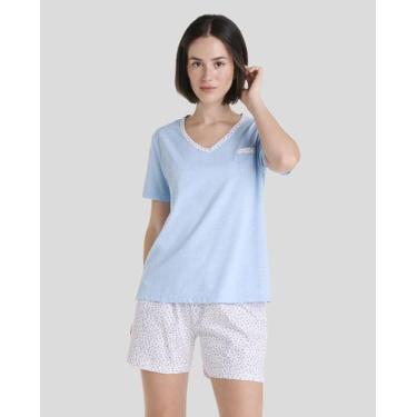 Imagem de Pijama Feminino Curto Macio com Estampa Floral Azul Celeste Lohe, Azul