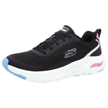 Imagem de Tenis Feminino Mais Conforto Arch Fit Running Skechers, Preto, Coral, 