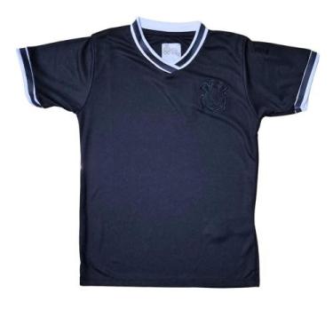 Imagem de Camiseta Infantil Corinthians Preta Clássico Escudo Preto, Tam 10