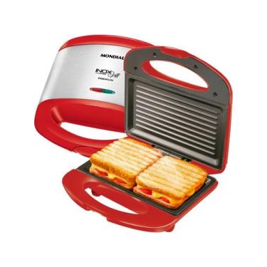 Imagem de Sanduicheira 800W Mondial Antiaderente Grelhas Duplas vermelho 127V, 1