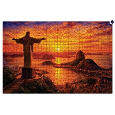 Imagem de Quebra-cabeça 1.000 Peças em Madeira Cristo Rio de Janeiro Corte a Laser Babebi