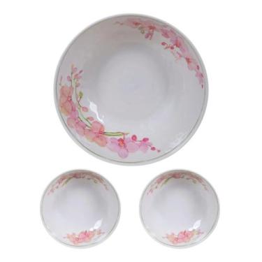 Imagem de Kit 3 Peças Melamina Saladeira 3000ml + 2 Bowls Florarte