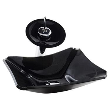 Imagem de Cuba Chanfrada 38cm + Torneira Cascata + Valvula - Kit Preta