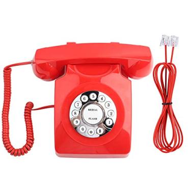Imagem de Telefone com fio retrô, telefone fixo vintage com fio antigo com cancelamento de ruído/armazenamento de números/botões de discagem para decoração de casa/escritório/hotel (vermelho)