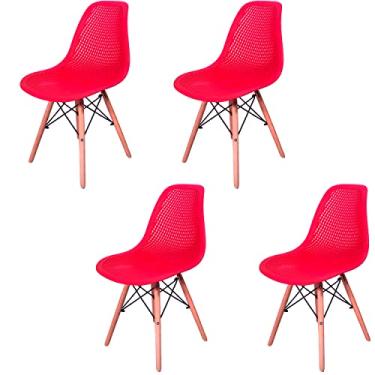 Imagem de Kit 4 Cadeiras Design Charles Eames Eiffel Furadinha Cor:Vermelha