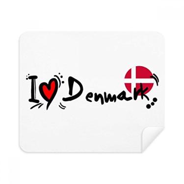 Imagem de I Love Denmark Bandeira da Palavra Love Heart Ilustration Pano de limpeza Limpador de tela 2 peças Tecido de camurça