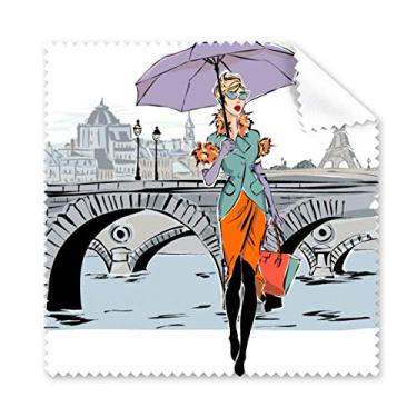 Imagem de Lady River Bridge France Mark pano de limpeza para tela de telefone limpador de óculos 5 peças
