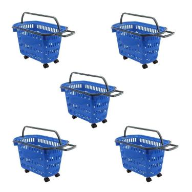 Imagem de Cesto de Compras D300 Dellaplast 30l Com Rodas Azul Kit 5