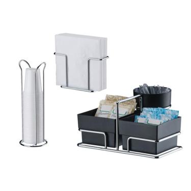 Imagem de Kit mesa 3 peças preto Future porta copos descartaveis suporte guardanapo sache açucar adoçante mexedor